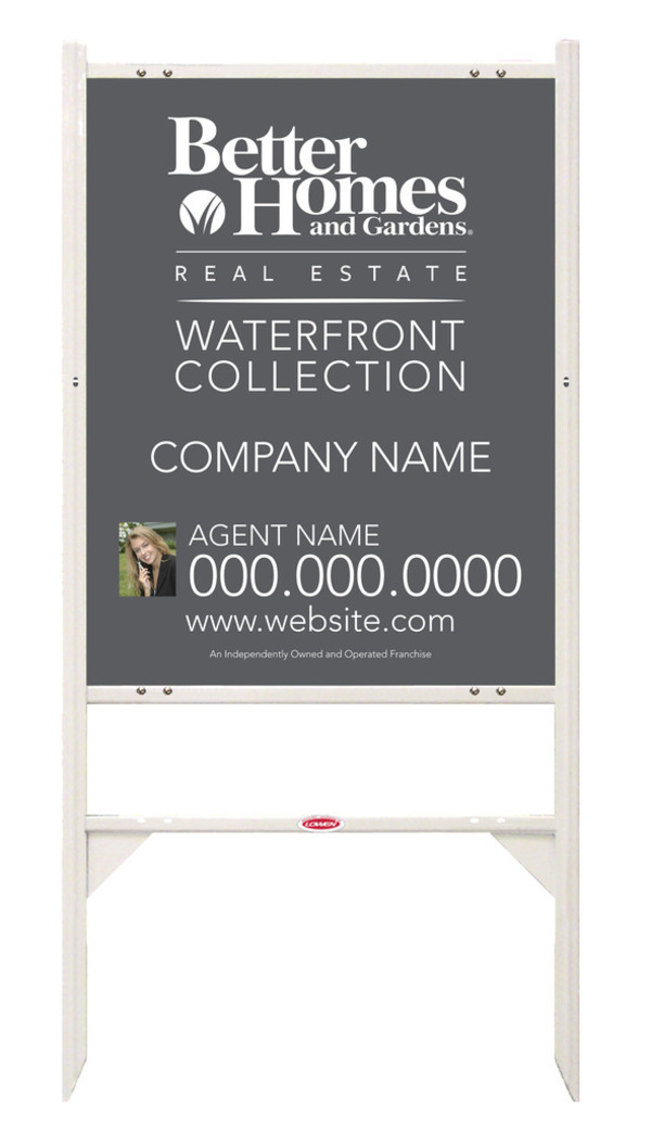 Waterfront Collection Real Estate White Angle Iron Sign Frame And Photo Panel Unit, 24 GA Steel 30"H X 24"W