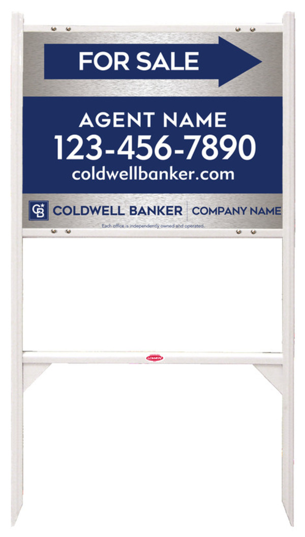 Angle Iron Frame And Agent For Sale Sign Panel Unit, 18"H X 24"W, Brushed Aluminum Composite