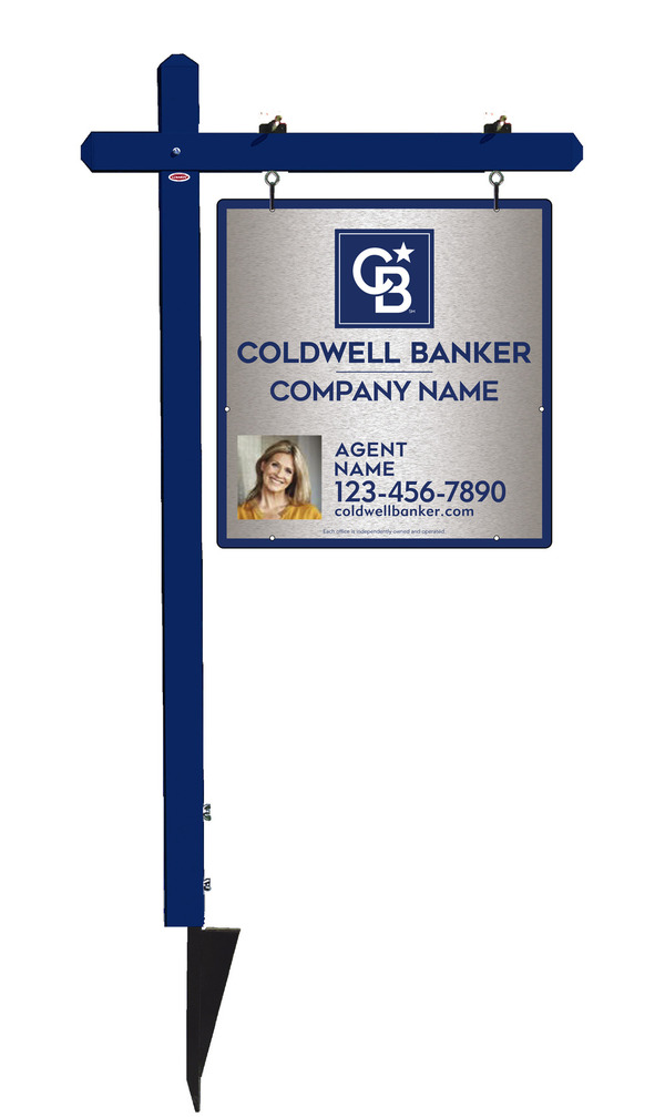 Sign Post And Agent Photo Sign Panel Unit, 25"H X 24"W, Brushed Aluminum Composite