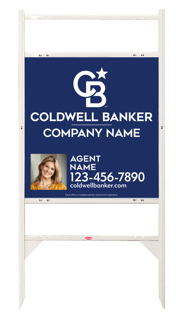 Angle Iron Frame W/ 2 Rider Inserts And Agent Photo Sign Panel Unit, 25"H X 24"W, 3mm Aluminum Composite