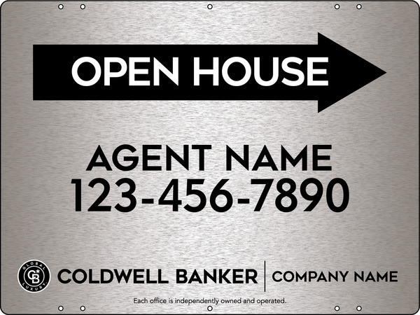 Directional Agent Open House Sign Panel, 18"H X 24"W, 3mm Brushed Aluminum Composite
