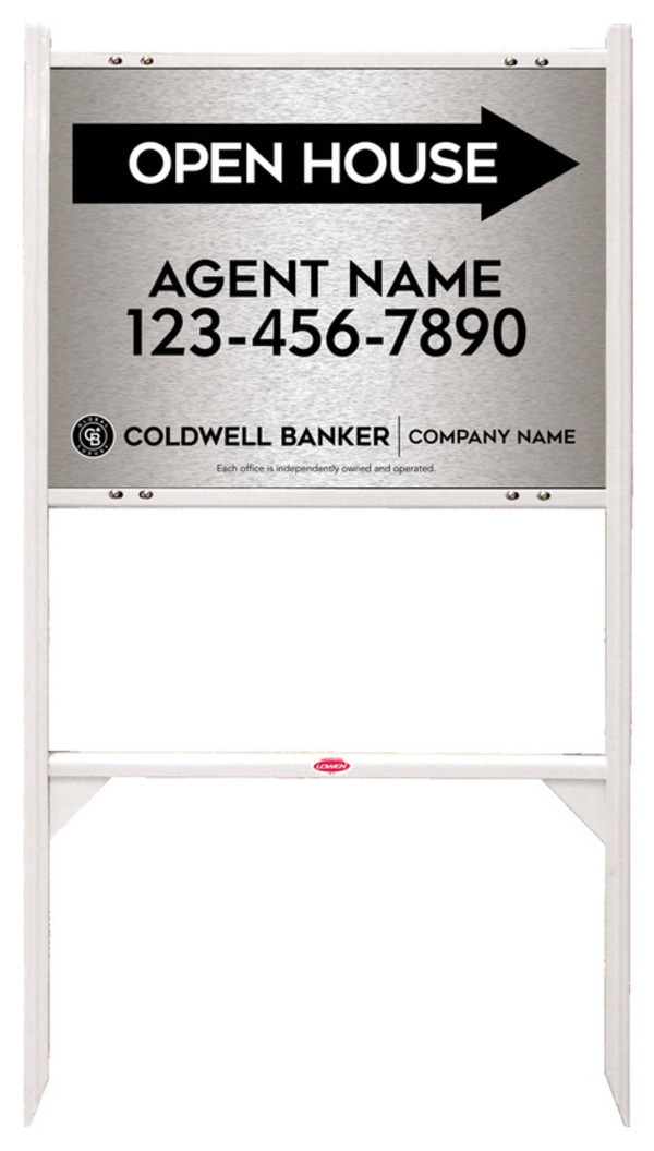 Angle Iron Frame And Agent Open House Sign Panel Unit, 18"H X 24"W, Brushed Aluminum Composite