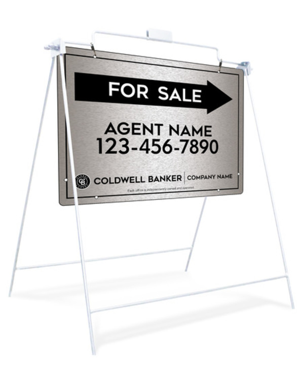 Swinging A-Frame And Agent For Sale Sign Panel Unit, 18"H X 24"W, Brushed Aluminum Composite