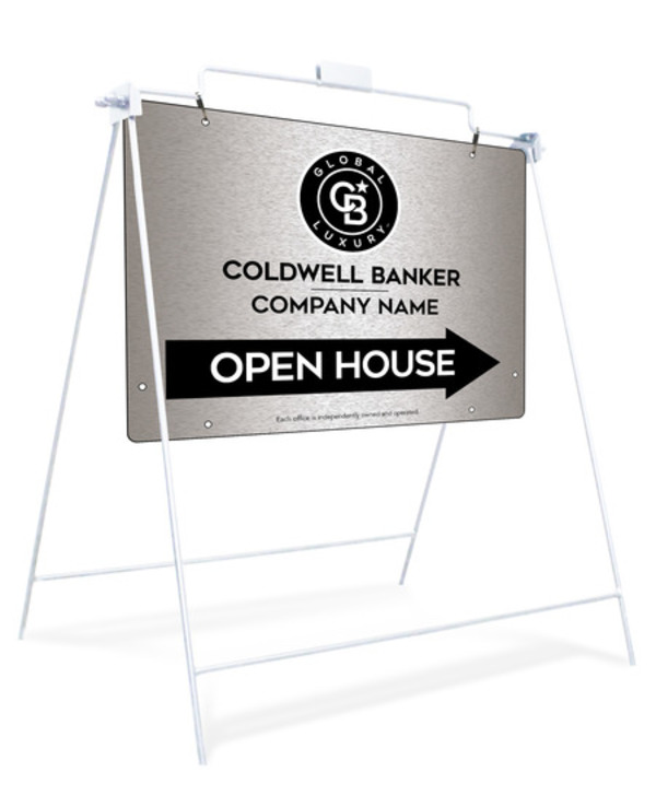 Swinging A-Frame And Office Open House Sign Panel Unit, 18"H X 24"W, Brushed Aluminum Composite