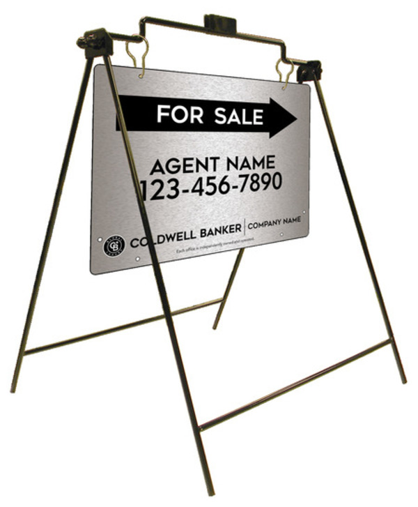 Swinging A-Frame And Agent For Sale Sign Panel Unit, 18"H X 24"W, Brushed Aluminum Composite