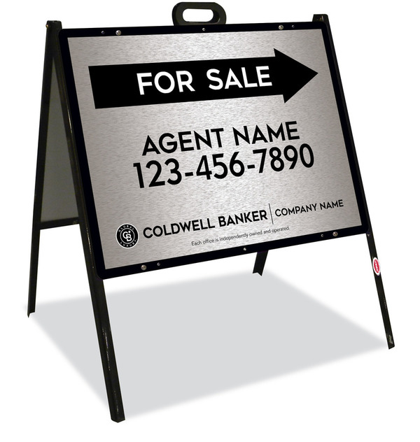 A-Frame And Agent For Sale Sign Panel Unit, 18"H X 24"W, Brushed Aluminum Composite
