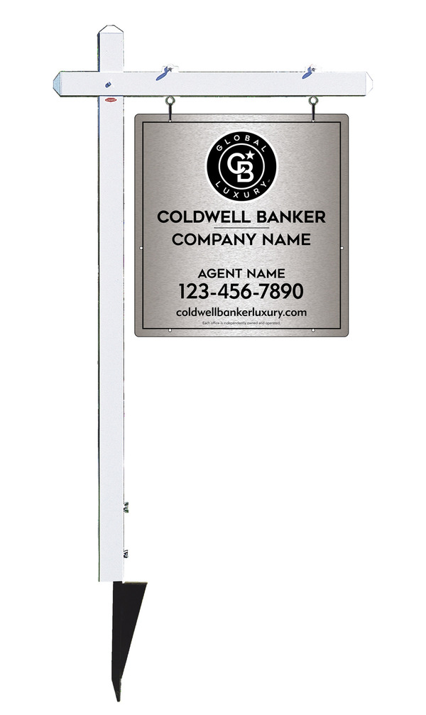 Sign Post And Agent Sign Panel Unit, 25"H X 24"W, Brushed Aluminum Composite