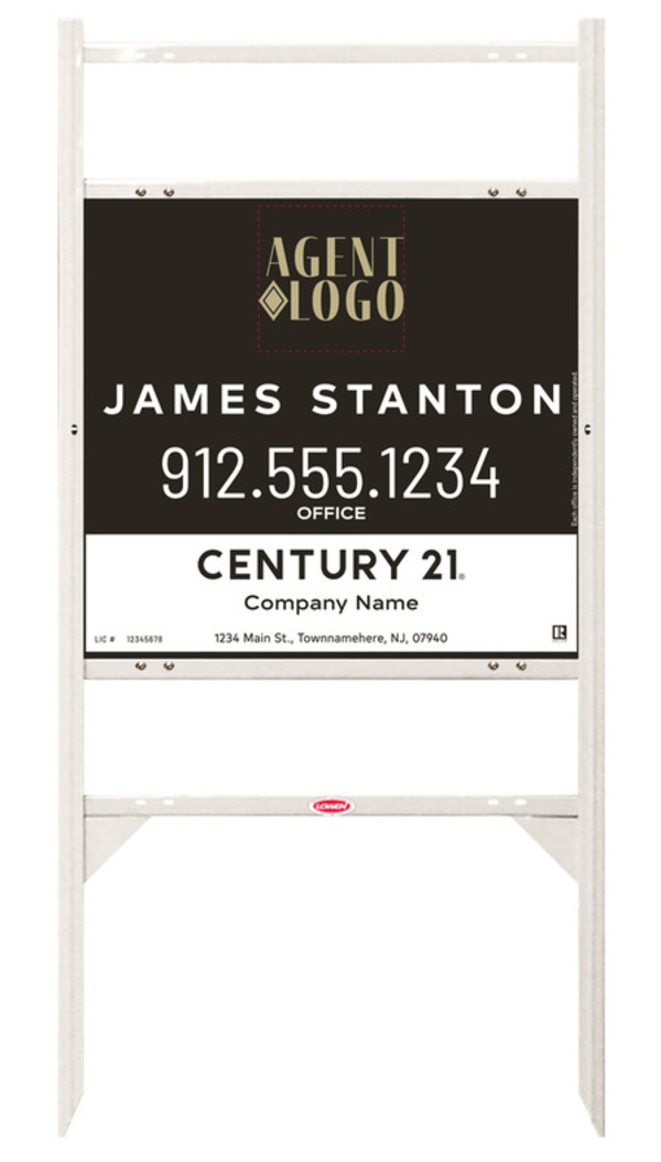 Angle Iron Frame With Two Rider Inserts And Agent Logo Centric Sign Panel Unit, 22"H X 24"W