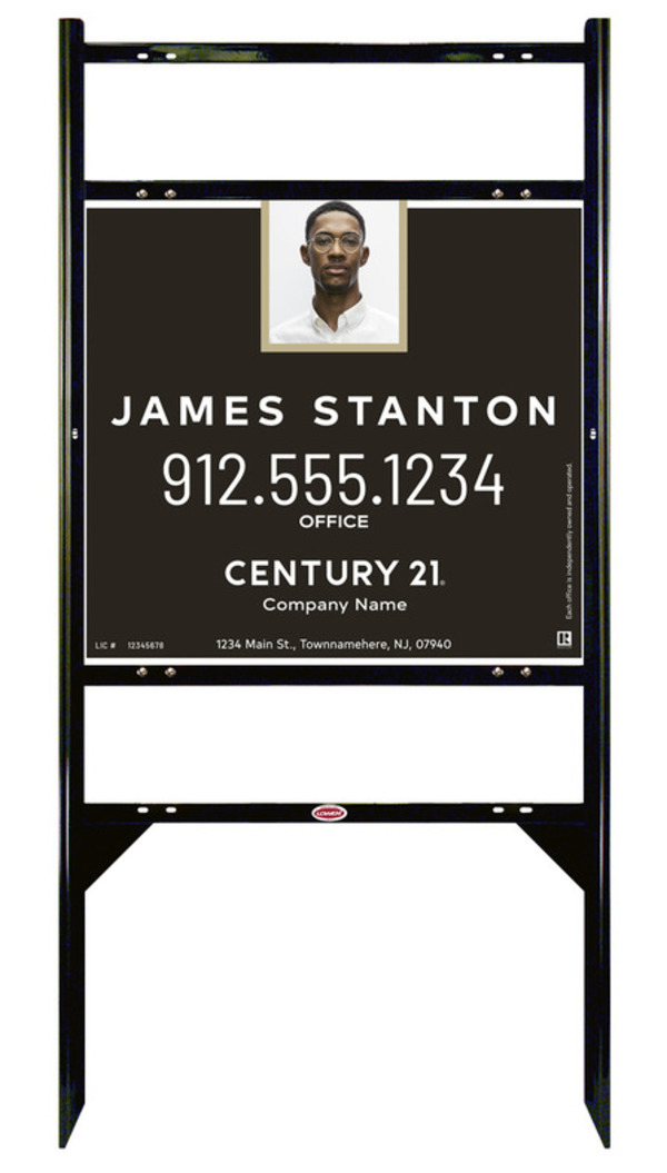 Angle Iron Frame With Two Rider Inserts And Agent Photo Centric Sign Panel Unit, 22"H X 24"W
