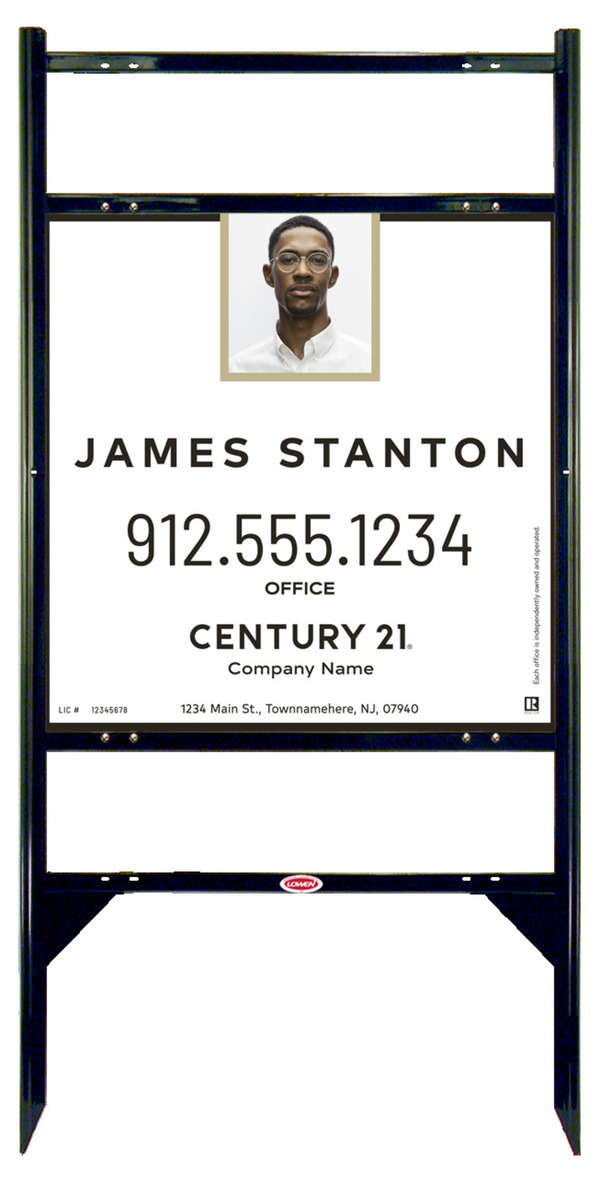 Angle Iron Frame With Two Rider Inserts And Agent Photo Centric Sign Panel Unit, 24"H X 24"W