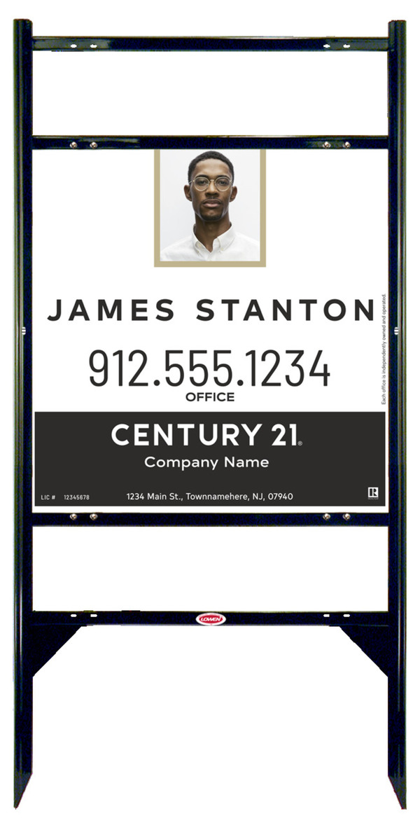 Angle Iron Frame With Two Rider Inserts And Agent Photo Centric Sign Panel Unit, 24"H X 24"W