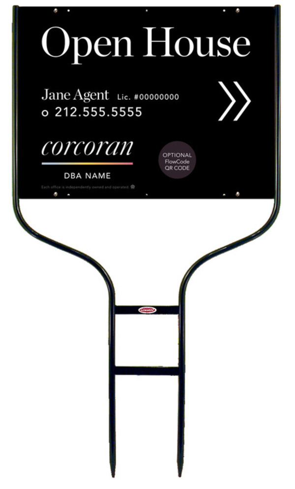 Directional Round Rod Frame And Agent Open House W/ Qr Flowcode Sign Panel Unit, 18"H X 24"W,Steel
