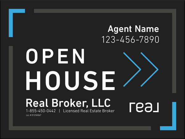 Directional Agent Open House Sign Panel, 18"H X 24"W, 4mm Corrugated
