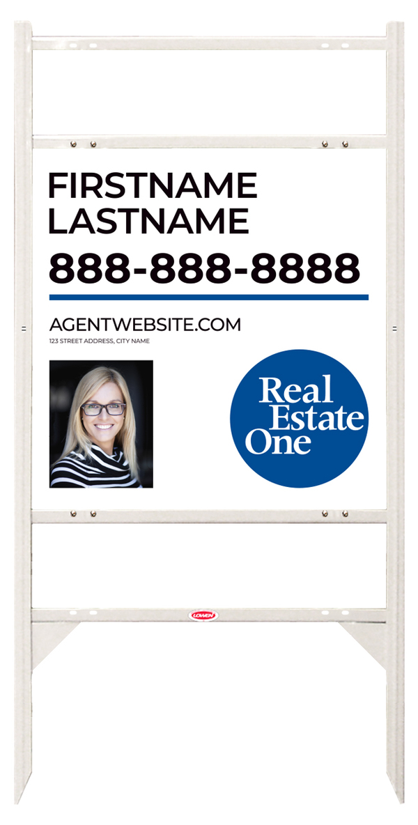 Reflective Angle Iron Frame W/ 2 Rider Inserts And Agent Photo Sign Panel Unit, 24"H X 24"W, 3mm Aluminum Composite