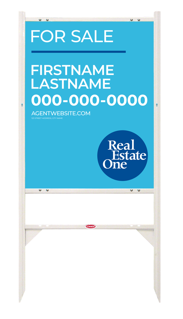 Reflective Angle Iron Frame W/ 1 Rider Inserts And Agent Name Sign Panel Unit, 30"H X 24"W, 3mm Aluminum Composite