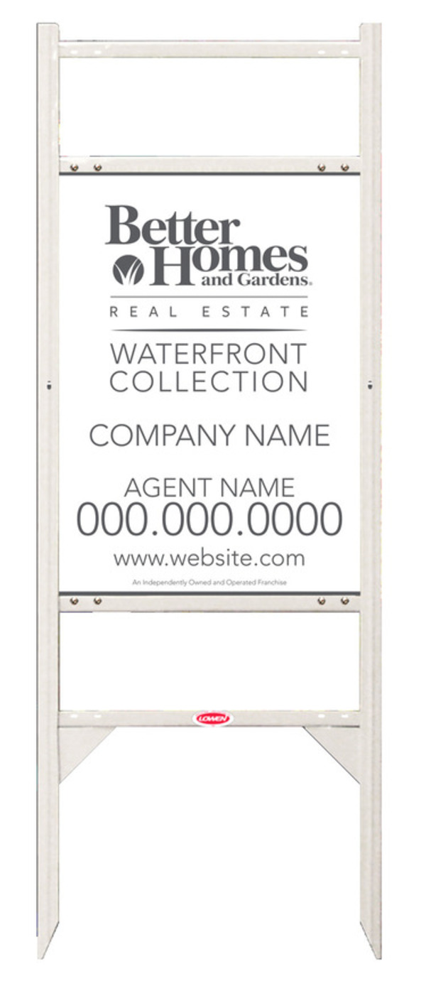 Waterfront Collection angle iron sign frame and agent panel unit with two rider inserts, 24 GA steel 24h x 18w