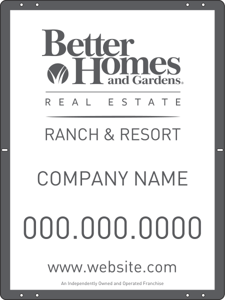 Ranch and Resort real estate sign panel, 24 GA steel 24h x 18w