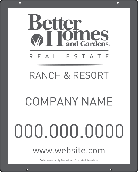 Ranch and Resort real estate hanging sign panel with grommets, 24 GA steel 30h x 24w