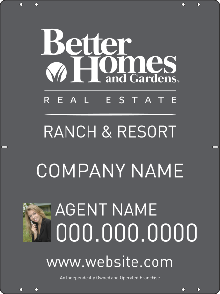 Ranch and Resort real estate photo sign panel, 24 GA steel 24h x 18w