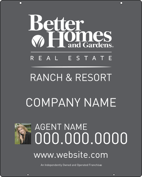 Ranch and Resort real estate photo hanging sign panel with grommets, 24 GA steel 30h x 24w