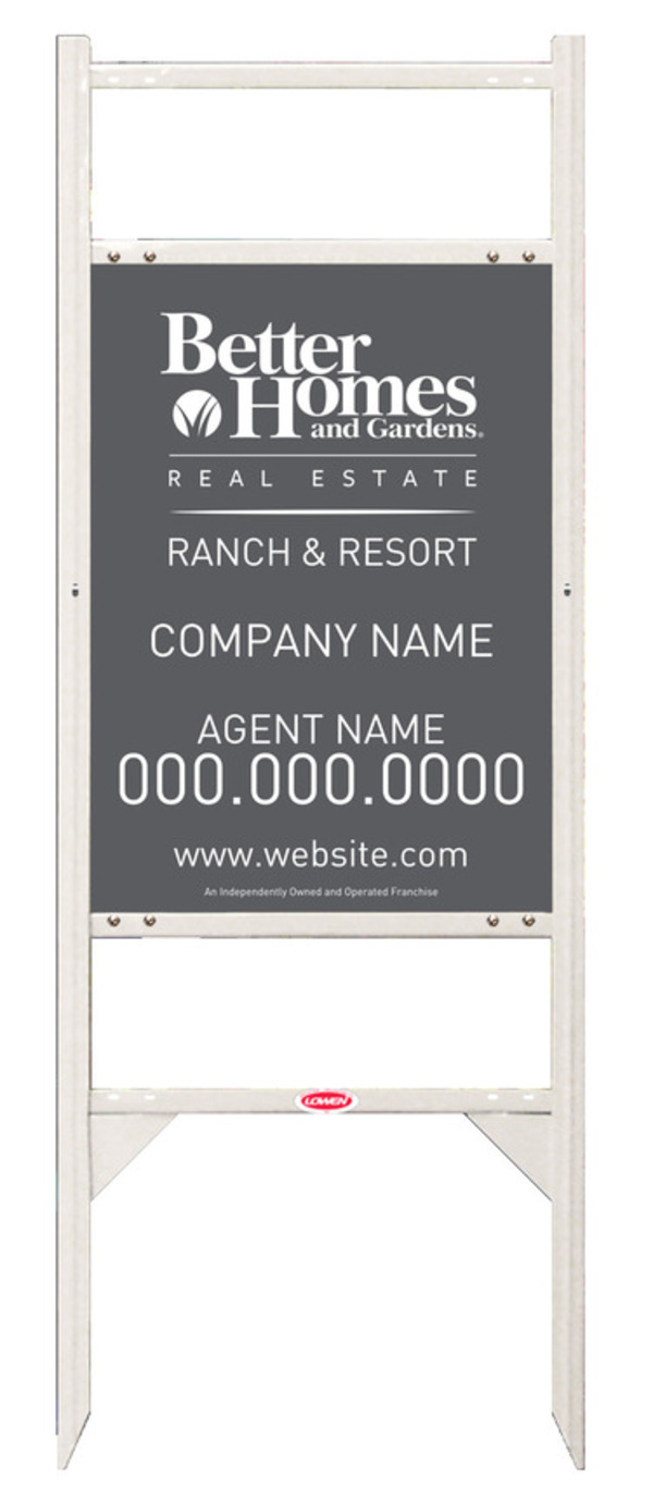 Ranch and Resort angle iron sign frame and agent panel unit with two rider inserts, 24 GA steel 24h x 18w