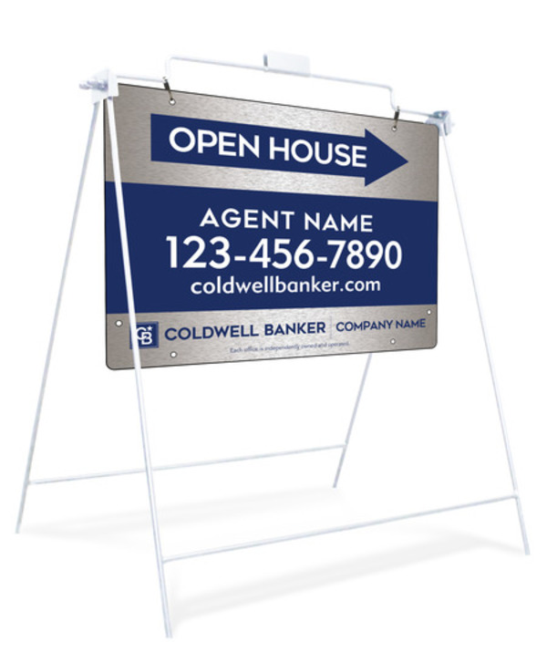 Swinging A-Frame and Agent Open House Sign Panel Unit, 18h x 24w, Brushed Aluminum Composite