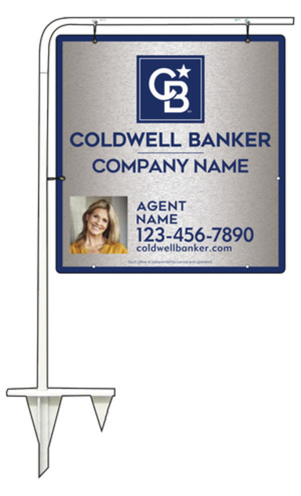Tubular Stake and Agent Photo Sign Panel Unit, 25h x 24w, Brushed Aluminum Composite