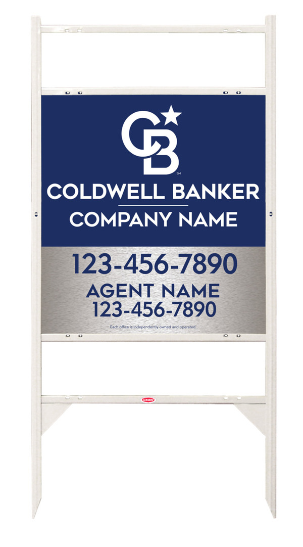 Angle Iron Frame w 2 Rider Inserts and Agent Sign Panel Unit, 25h x 24w, Brushed Aluminum Composite