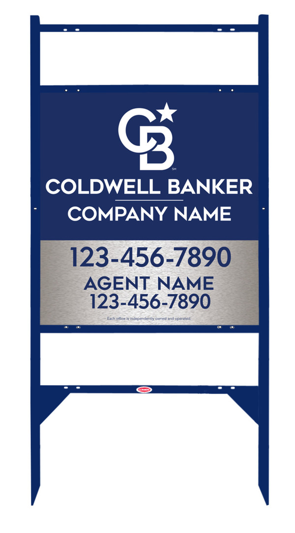 Angle Iron Frame w 2 Rider Inserts and Agent Sign Panel Unit, 25h x 24w, Brushed Aluminum Composite