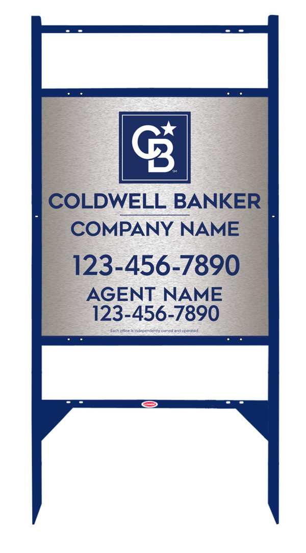 Angle Iron Frame w 2 Rider Inserts and Agent Sign Panel Unit, 25h x 24w, Brushed Aluminum Composite