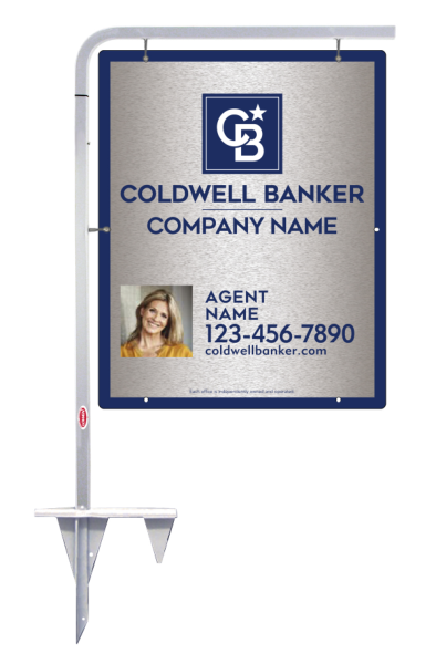 Tubular Stake and Agent Photo Sign Panel Unit, 30h x 24w, Brushed Aluminum Composite
