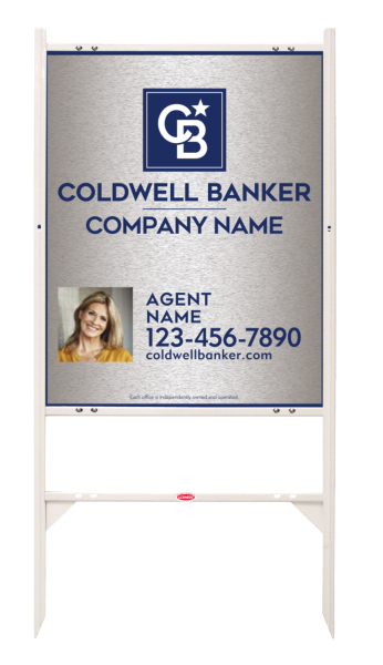 Angle Iron Frame and Agent Photo Sign Panel Unit, 30h x 24w, Brushed Aluminum Composite