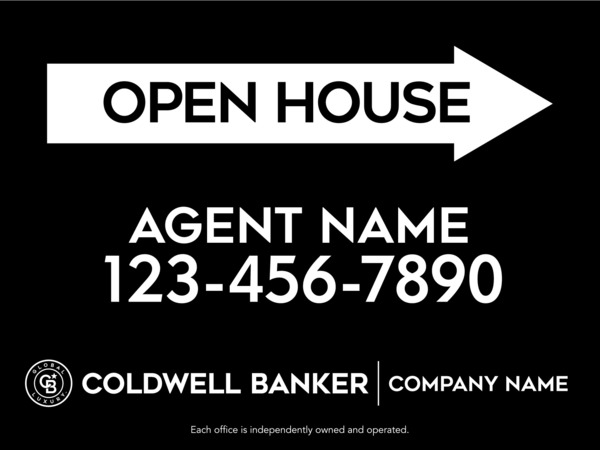 Directional Agent Open House Sign Panel, 18h x 24w, 4mm Corrugated