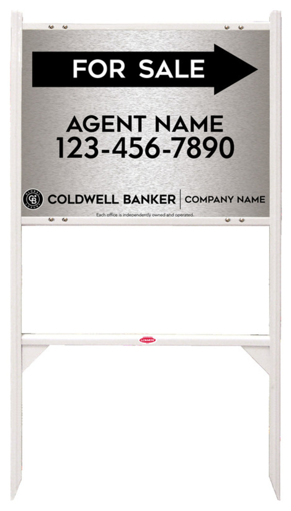 Angle Iron Frame and Agent For Sale Sign Panel Unit, 18h x 24w, Brushed Aluminum Composite