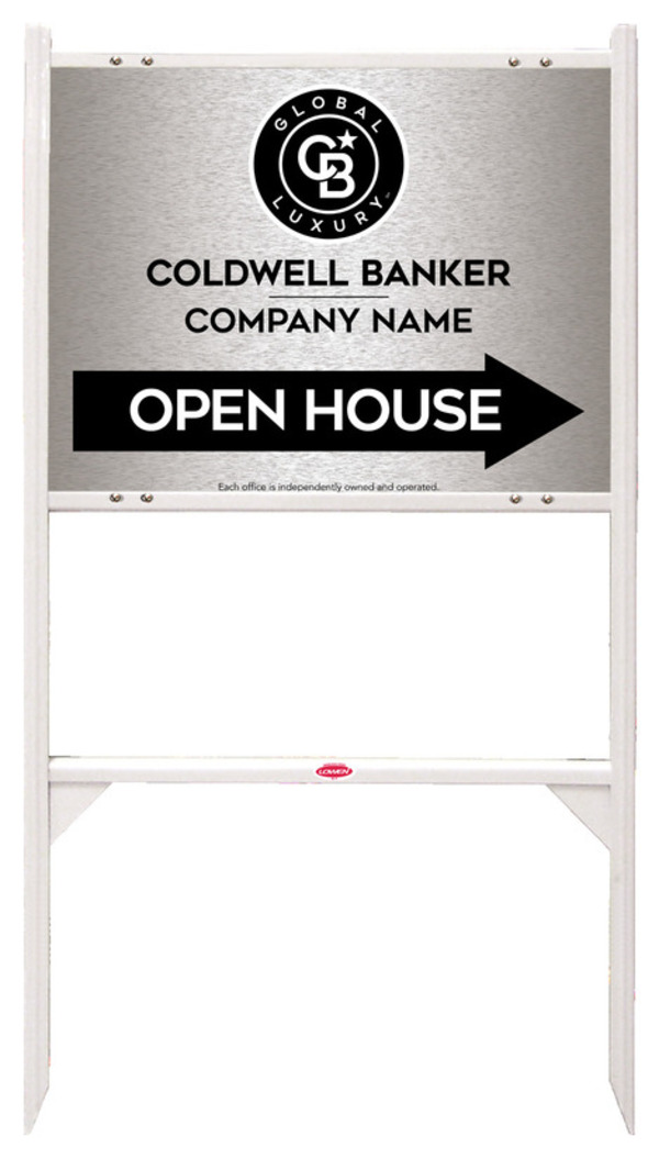 Angle Iron Frame and Office Open House Sign Panel Unit, 18h x 24w, Brushed Aluminum Composite