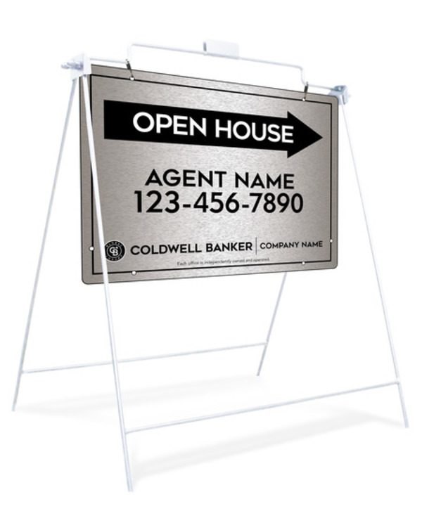 Swinging A-Frame and Agent Open House Sign Panel Unit, 18h x 24w, Brushed Aluminum Composite