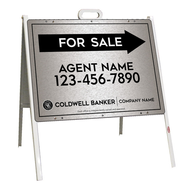 A-Frame and Agent For Sale Sign Panel Unit, 18h x 24w, Brushed Aluminum Composite