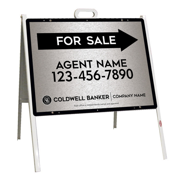 A-Frame and Agent For Sale Sign Panel Unit, 18h x 24w, Brushed Aluminum Composite
