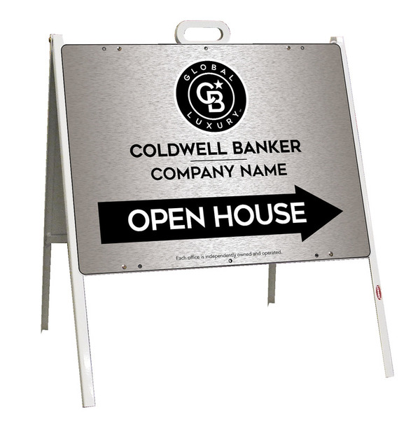 Angle Iron Frame and Office Open House Sign Panel Unit, 18h x 24w, Brushed Aluminum Composite