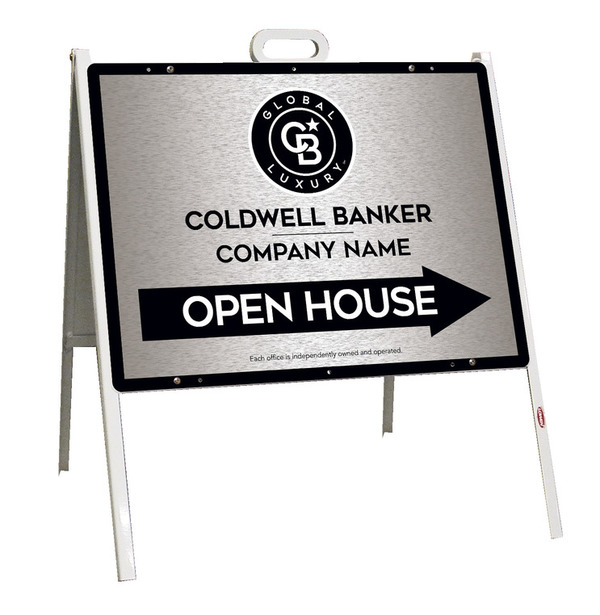 Angle Iron Frame and Office Open House Sign Panel Unit, 18h x 24w, Brushed Aluminum Composite