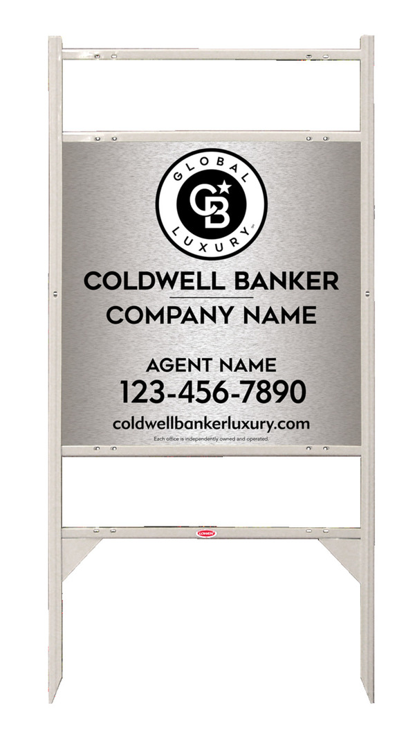 Angle Iron Frame w 2 Rider Inserts and Agent Sign Panel Unit, 24h x 24w, Brushed Aluminum Composite