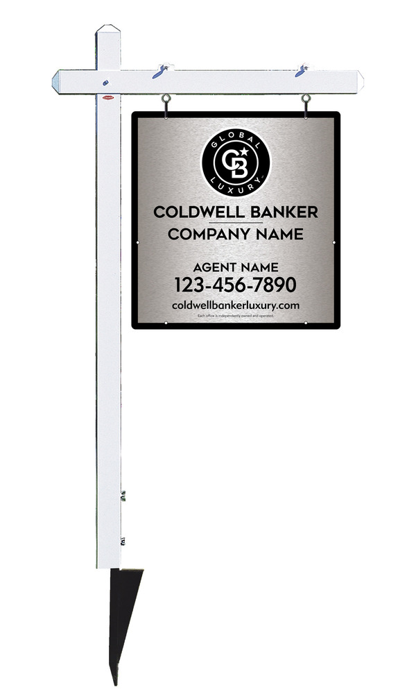 Sign Post and Agent Sign Panel Unit, 25h x 24w, Brushed Aluminum Composite