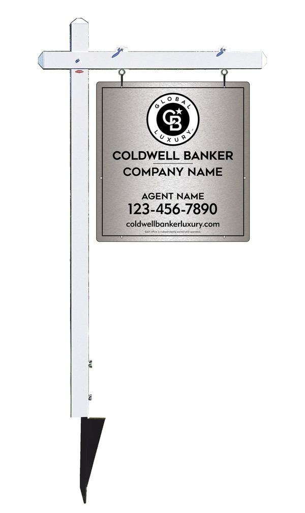 Sign Post and Agent Sign Panel Unit, 25h x 24w, Brushed Aluminum Composite