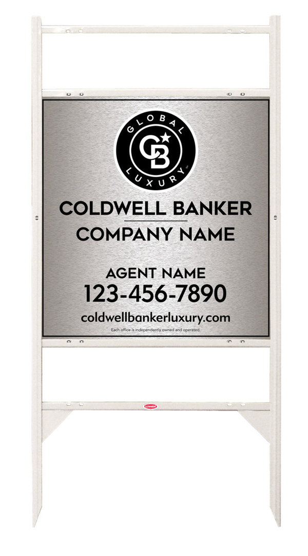 Angle Iron Frame w 2 Rider Inserts and Agent Sign Panel Unit, 25h x 24w, Brushed Aluminum Composite