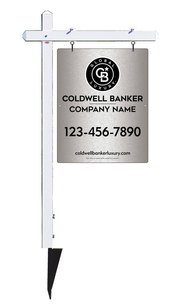 Sign Post and Office Sign Panel Unit, 30h x 24w, Brushed Aluminum Composite