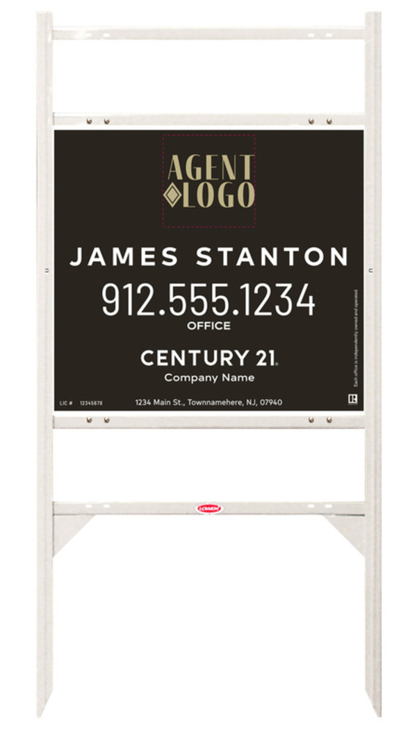 Angle Iron Frame with Two Rider Inserts and Agent Logo Centric Sign Panel Unit, 22h x 24w