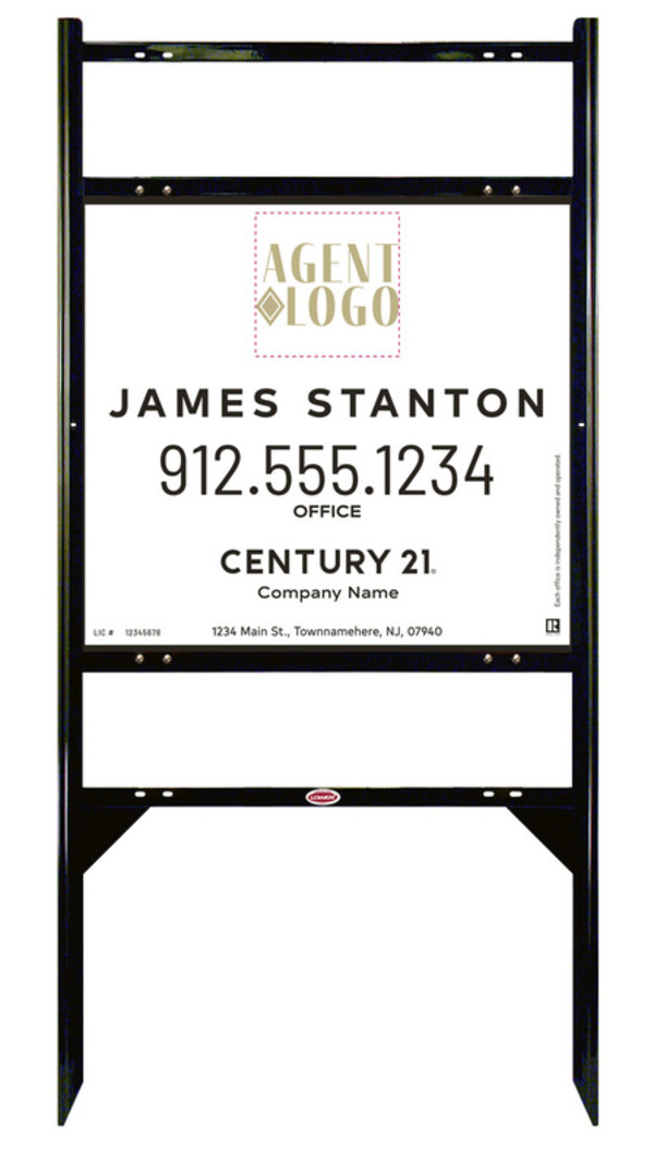Angle Iron Frame with Two Rider Inserts and Agent Logo Centric Sign Panel Unit, 22h x 24w