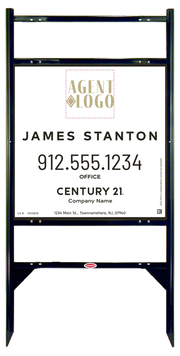 Angle Iron Frame with Two Rider Inserts and Agent Logo Centric Sign Panel Unit, 24h x 24w