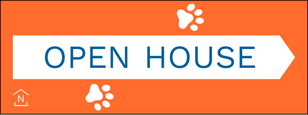 Directional Open House w Paw Prints Sign Panel, 9h x 24w, 4mm corrugated plastic