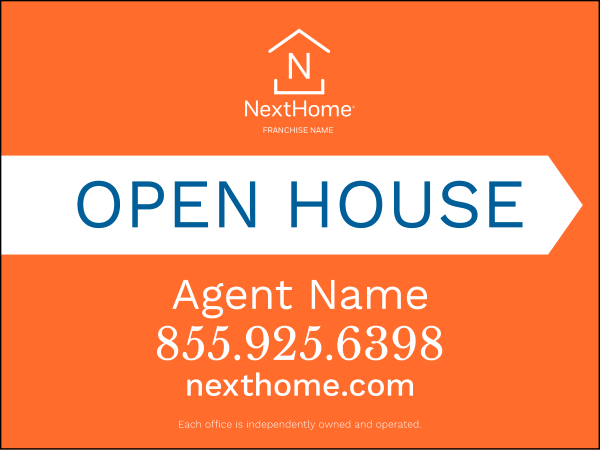 Directional Agent Open House Sign Panel, Corrugated 4mm, 18h x 24w